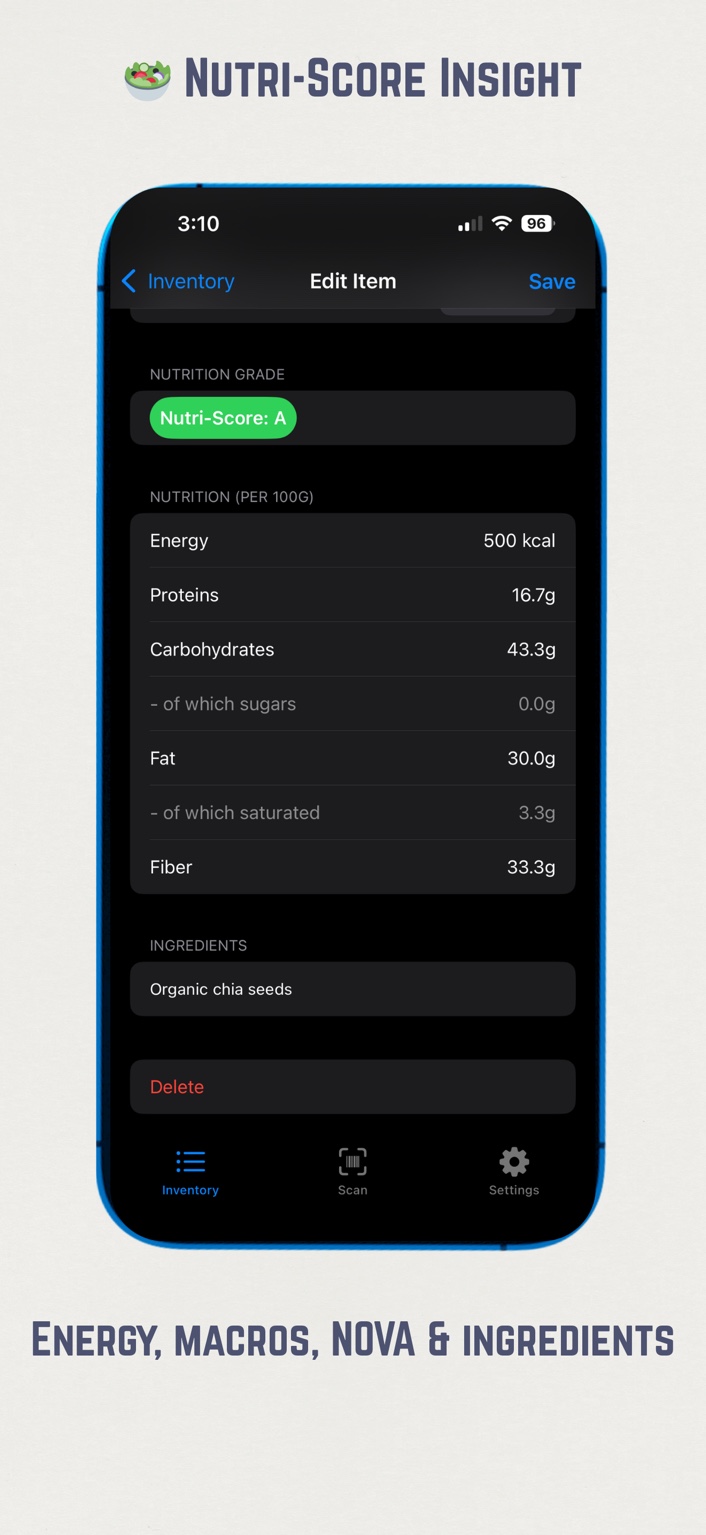 Nutri-Score insights and nutrition information display